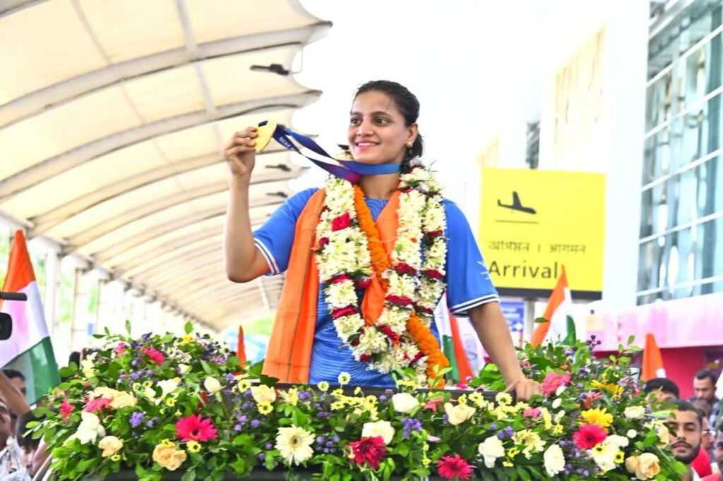 Tripura celebrates Asmita Dey’s historic Commonwealth Games gold medal achievement.