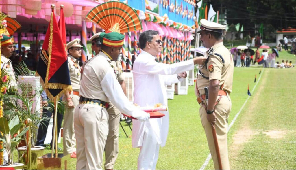 Dr. Manik Saha presents medals to outstanding Tripura police personnel