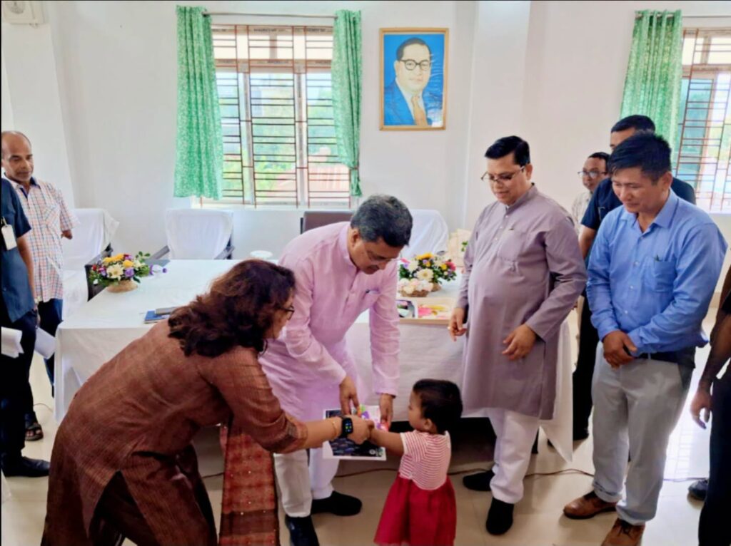 Manik Saha interacts with children during Seva Sankalp Abhiyan in Agartala.
