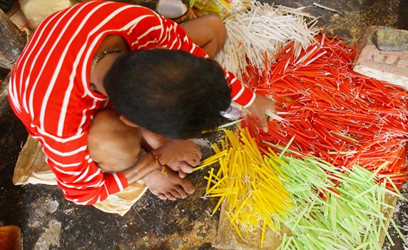 Workers craft vibrant candles in Agartala factory for Diwali, the Hindu Festival of Lights celebration. PIC-Abhisek