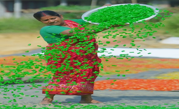 Worker dries finger fryums under the sun at Agartala factory, showcasing local food production. PIC- Abhisek 