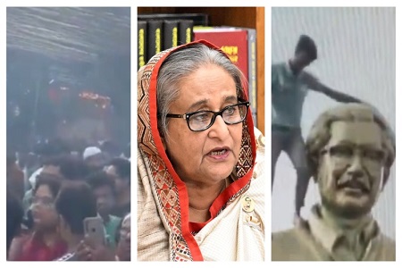 bangladesh violence bangabandhu memorial museum set on fire sheikh mujibur rahmans statue vandalised in dhaka