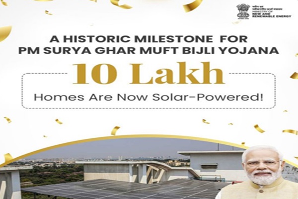 pm surya ghar yojana hits 10 lakh solar installations milestone