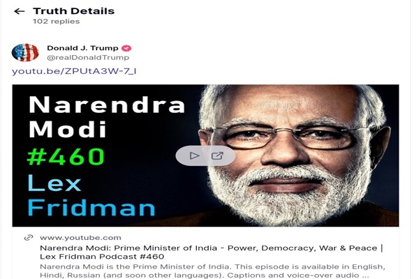 donald trump shares pm modi’s interview on truth social platform